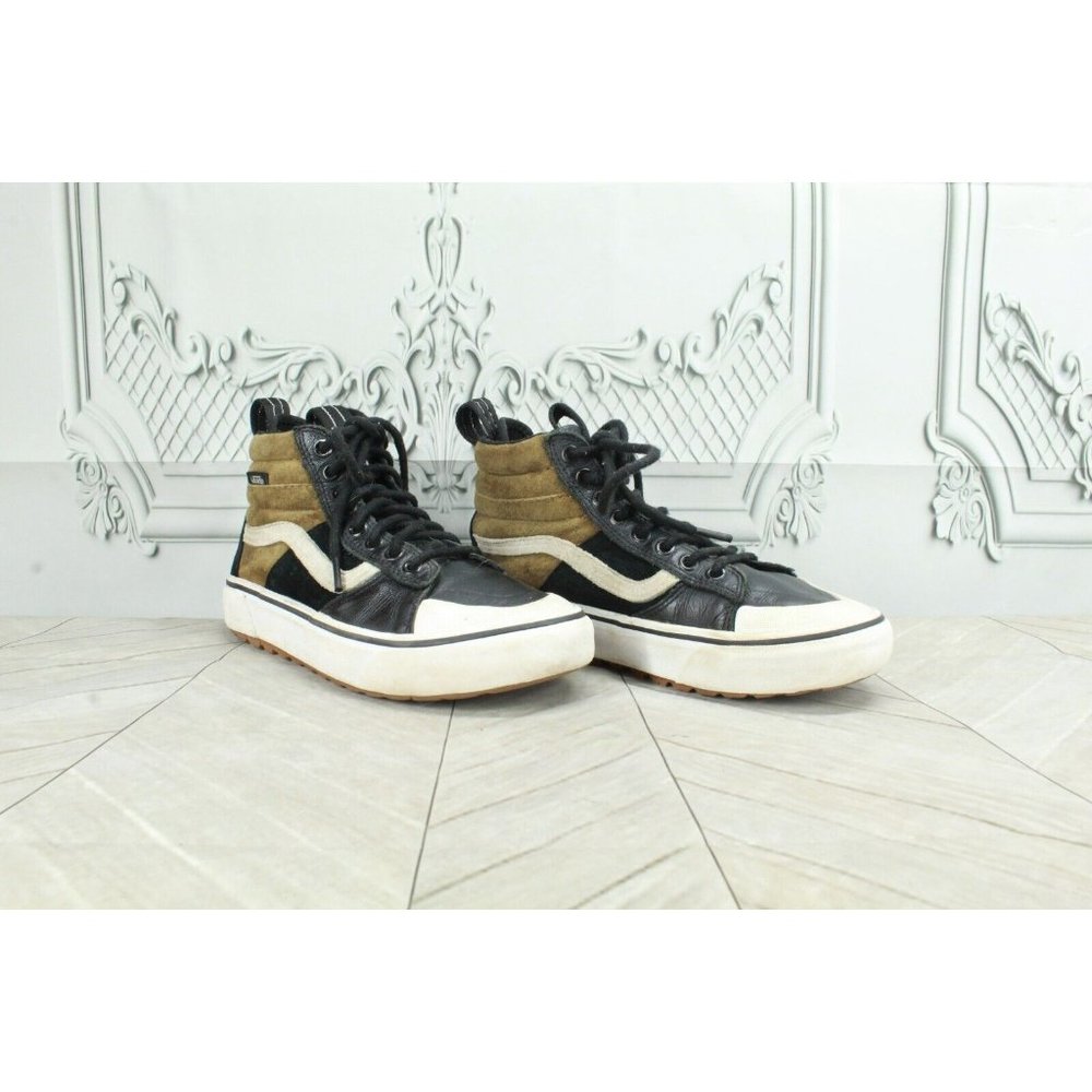 Vans Old Skool Black Leather Lace Up High Top Sneaker Shoes Size 7 - Picture 3 of 8